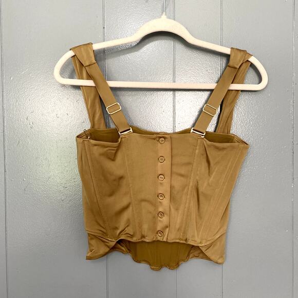 NEW Free People HAH Shroom Tan Knock Out Cropped Fitted Boudoir Corset Top L - Picture 6 of 8